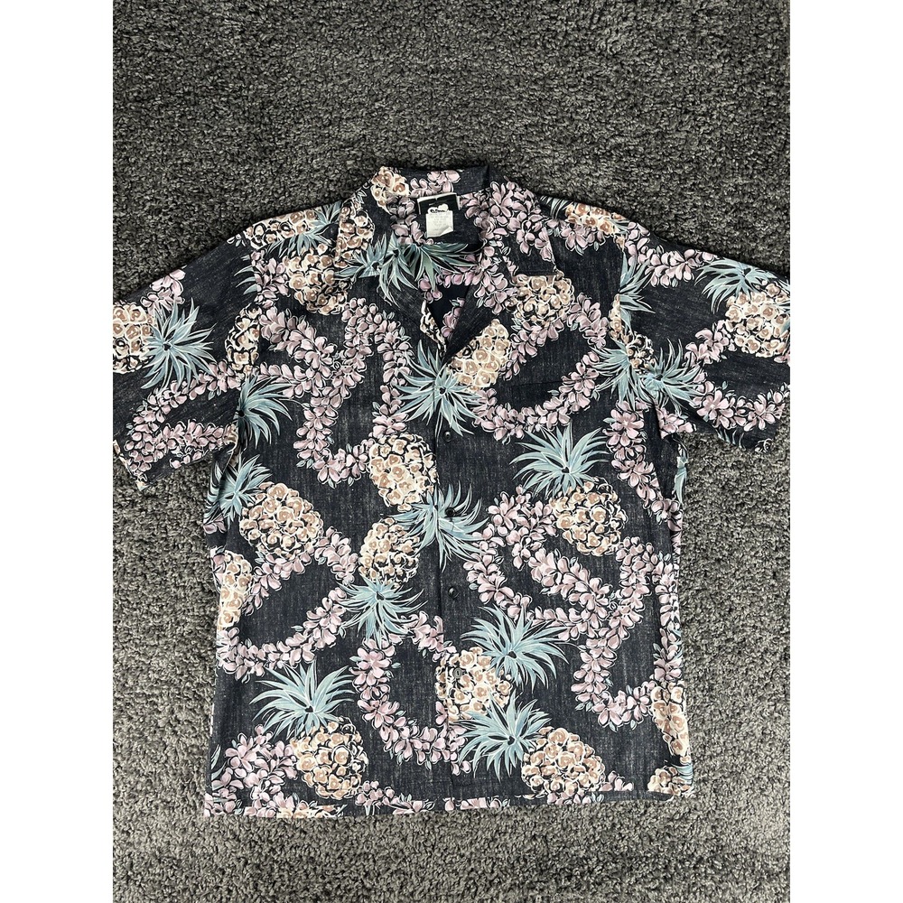 Vintage Hilo Hattie Hawaiian Shirt Pineapple Leis Short Sleeve Button Down Large